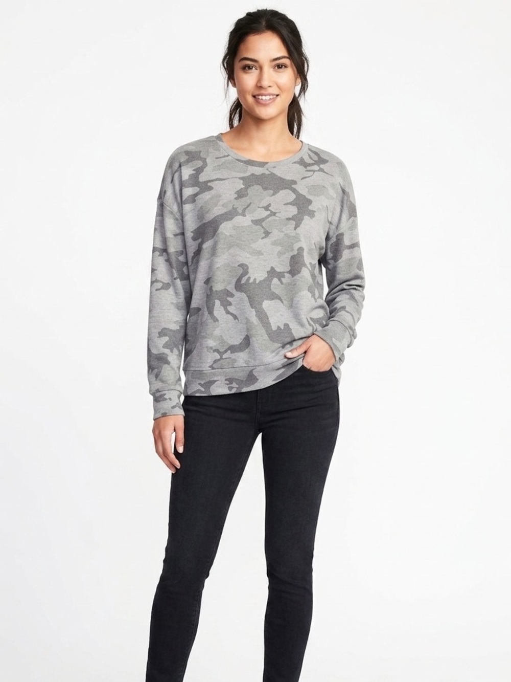 Workshop Republic Grey Camouflage Relaxed Crewneck Sweatshirt